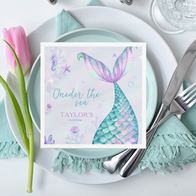 Servilleta De Papel Oneder the Sea Mermaid chica de primer cumpleaños (Oneder the sea - 1st birthday)