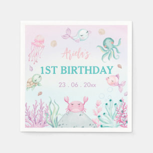 Servilleta De Papel Oneder the Sea Ocean Animals 1er cumpleaños