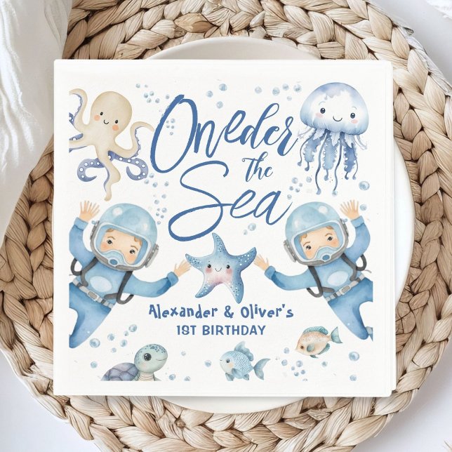 Servilleta De Papel ONEder The Sea Twin Boys 1st birthday Cute Ocean  (Subido por el creador)