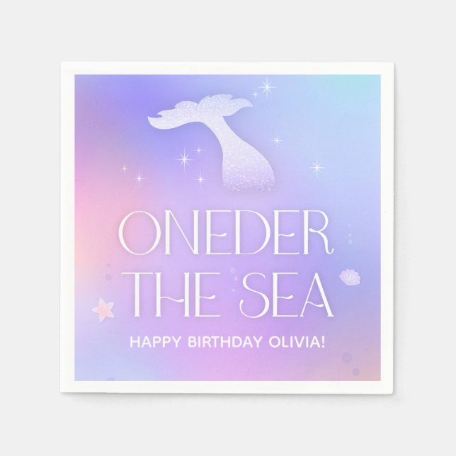 Servilleta De Papel Oneder the Sea Whimsical Sparkly Mermaid Cumpleaño (Anverso)