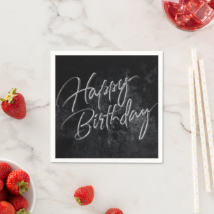 Servilleta De Papel Onyx Black Velvet   Grunge Happy Birday Script