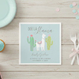 Servilleta De Papel Ooh La Llama Baby Shower Cute Blue & Brown Simple