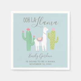 Servilleta De Papel Ooh La Llama Baby Shower Cute Blue & Brown Simple