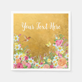 Servilleta De Papel Opulence Gold Floral Hummingbird