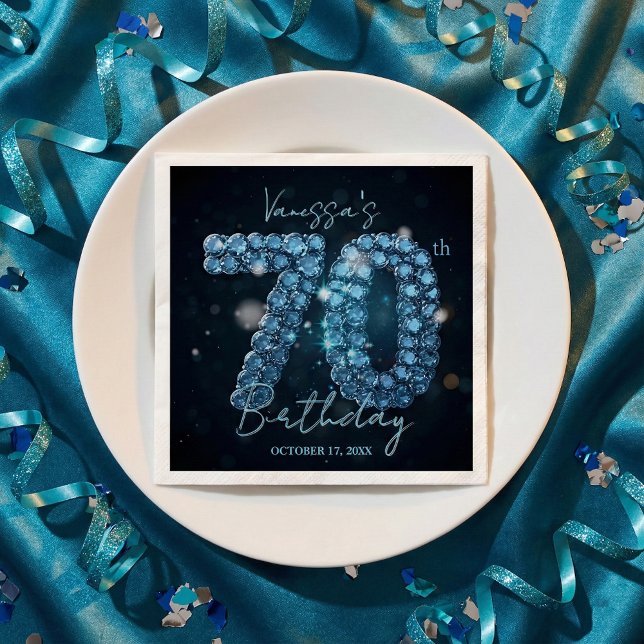 Servilleta De Papel Opulent Elegant Teal Blue Diamonds 70th Birthday (Subido por el creador)