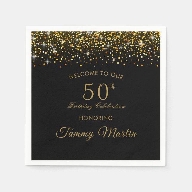 Servilleta De Papel Opulent Gold Confetti 50th Birthday Paper Napkins (Anverso)