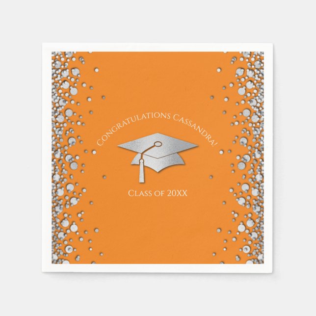 Servilleta De Papel Orange and Silver Graduation (Anverso)