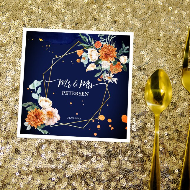 Servilleta De Papel Orange blue sage flowers navy blue custom name (Subido por el creador)
