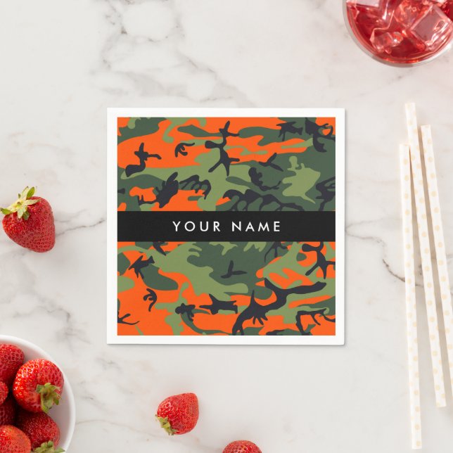Servilleta De Papel Orange Camouflage Pattern, Your name, Personalize (In situ)