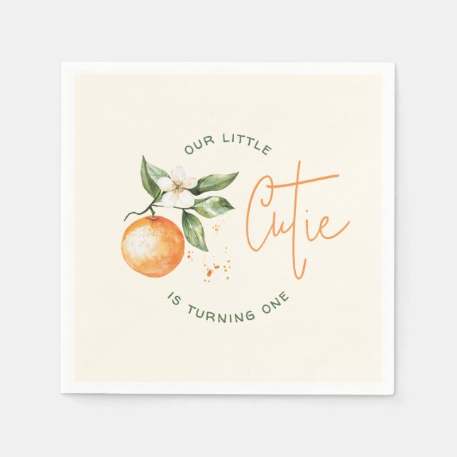 Servilleta De Papel Orange Citrus Little Cutie Birthday Party (Anverso)