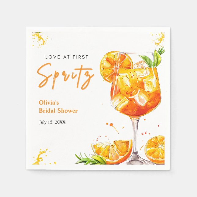 Servilleta De Papel Orange Cocktail Love at First Spritz Bridal Shower (Anverso)