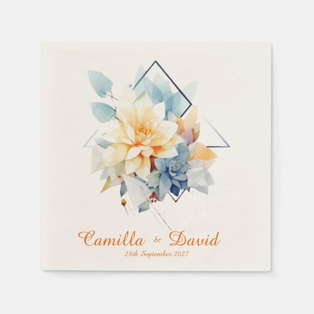 Servilleta De Papel Orange Cub-Flower: Personalized Wedding Napkins (Anverso)