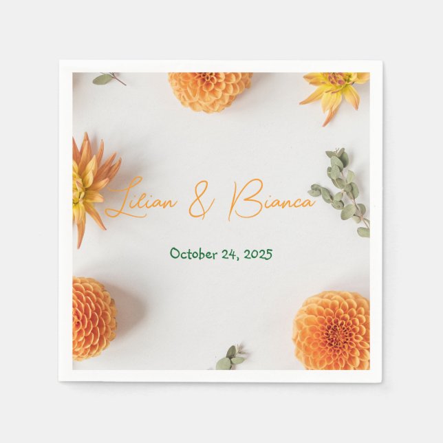 Servilleta De Papel Orange Dahlia Summer Wedding Napkins (Anverso)