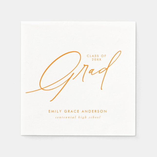 Servilleta De Papel Orange Elegant Calligraphy Script Graduation (Anverso)