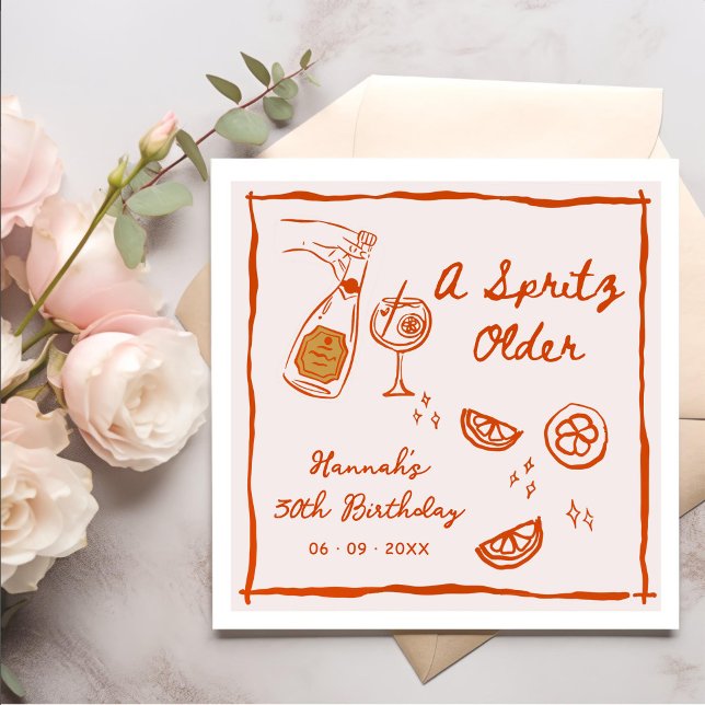 Servilleta De Papel Orange Hand Drawn A Spritz Older Birthday Party (Subido por el creador)