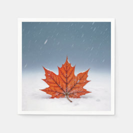 Servilleta De Papel Orange Maple Leaf On Fresh Snow 