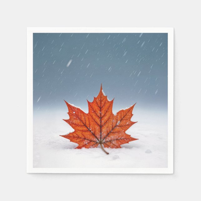 Servilleta De Papel Orange Maple Leaf On Fresh Snow  (Anverso)