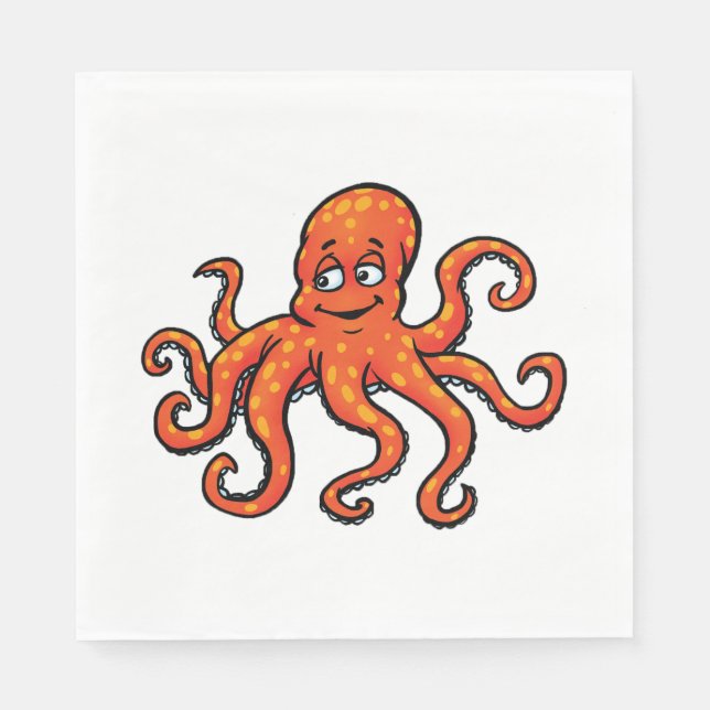 Servilleta De Papel Orange Octopus Cartoon Ocean Sea Creature (Anverso)