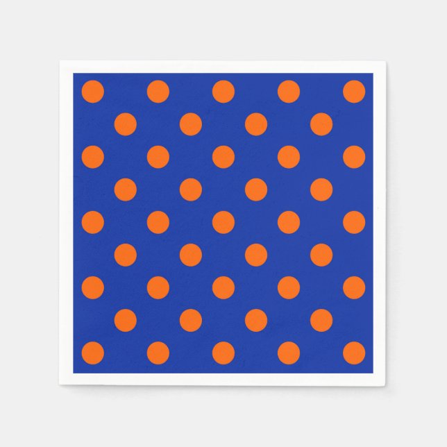Servilleta De Papel Orange On Blue Polka Dots Pattern Design  (Anverso)