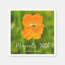 Orange Poppy Flower On Green 50th Birthday Party