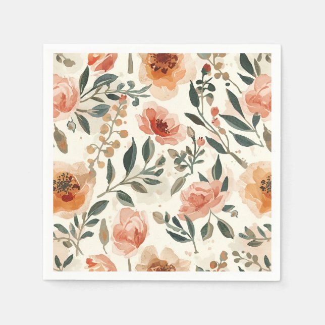 Servilleta De Papel Orange Watercolor Flowers Botanical Painting (Anverso)