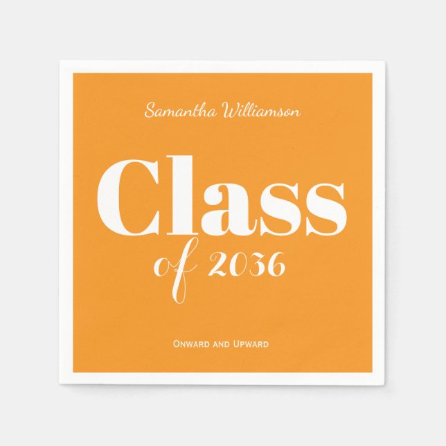 Servilleta De Papel Orange White Graduation Party Napkins Customizable (Anverso)