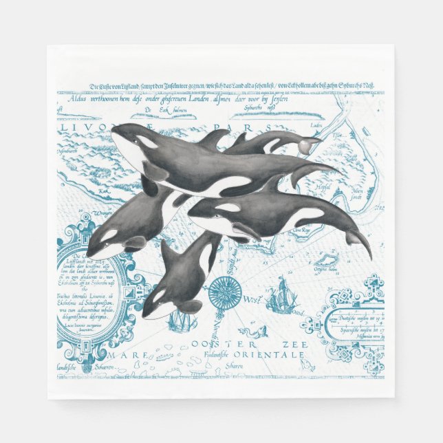 Servilleta De Papel Orca ballena antigua azul (Anverso)
