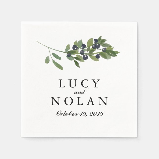Servilleta De Papel Orchard Olive de acuarela | Recepción de bodas (Anverso)