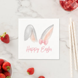 Servilleta De Papel Orejas de conejo de Pascua con lazo rosa de acuare