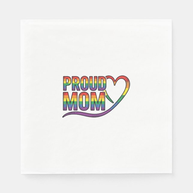 Servilleta De Papel Orgullosa Mamá Corazón Arcoíris Diseño de Grabado  (Anverso)