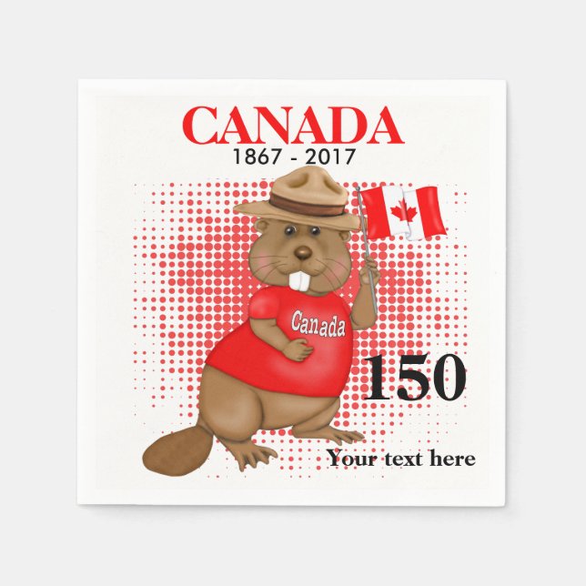Servilleta De Papel Orgulloso castor canadiense 150 años (Anverso)