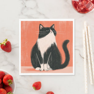 Servilleta De Papel Orgulloso gato de esmoquin minimalista sobre naran