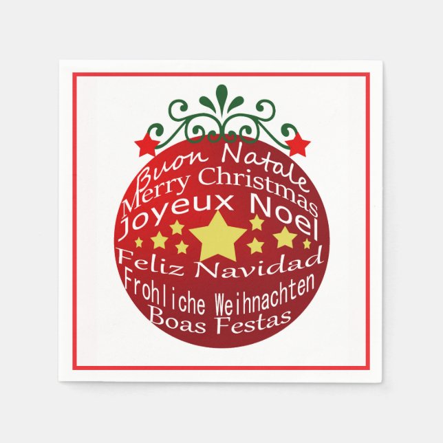 Servilleta De Papel Ornamento de saludos navideños multilingües (Anverso)