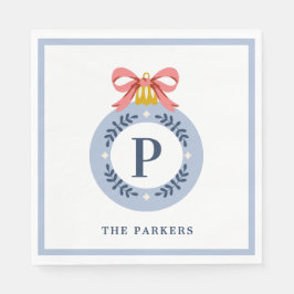 Servilleta De Papel Ornamento navideño de monograma azul