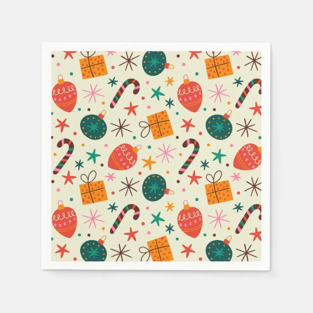 Servilleta De Papel Ornamento y patrón de regalo de Navidad retro (Anverso)
