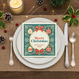 Servilleta De Papel Ornamentos de arte popular de época Feliz Navidad