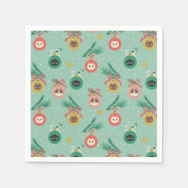 Servilleta De Papel Ornamentos de gato en el patrón de árbol (Anverso)