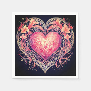 Servilleta De Papel Ornamentos de las flores de amor rosadas de San Va