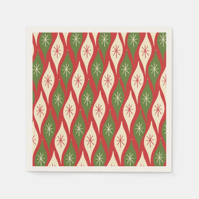 Servilleta De Papel Ornamentos de Navidad retro de mediados de siglo (Anverso)