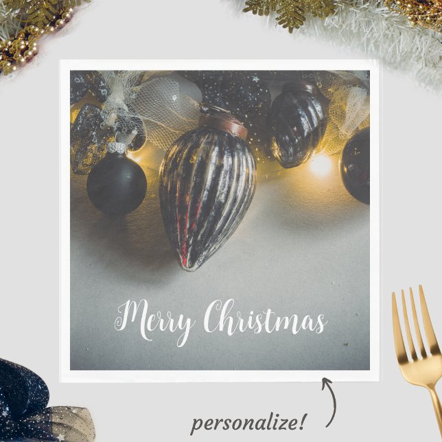 Servilleta De Papel Ornamentos de Navidad Retro Gris Negro (Subido por el creador)
