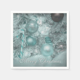 Servilleta De Papel Ornamentos Feliz Navidad Navidad Verde azulado Árb