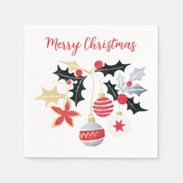 Servilleta De Papel Ornamentos modernos de Navidad de oro rojo y plata