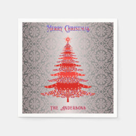 Servilleta De Papel Ornamentos modernos de nombre rojo plateado del ár