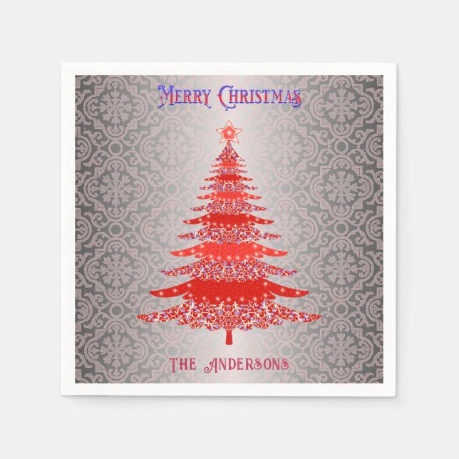 Servilleta De Papel Ornamentos modernos de nombre rojo plateado del ár (Anverso)