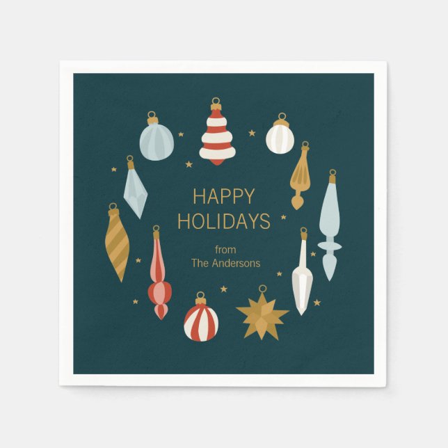 Servilleta De Papel Ornamentos navideños Felices Fiestas (Anverso)