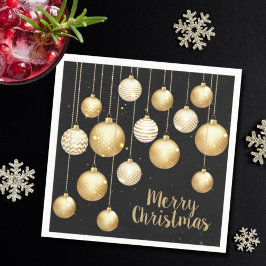 Servilleta De Papel Ornamentos navideños Gold Baubles en Fiesta negro