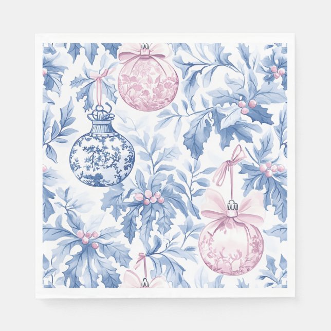 Servilleta De Papel Ornamentos navideños suave toile rosa azul (Anverso)
