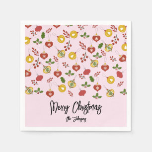 Servilleta De Papel Ornamentos navideños verde festivo rosa