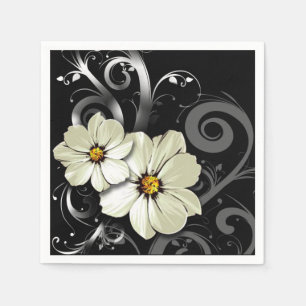 Servilleta De Papel Ornate Floral Flourish   negro