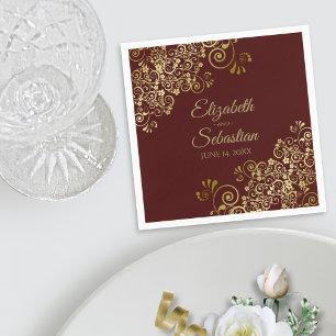 Servilleta De Papel Ornate Gold Curls Elegant Auburn Brown Boda
